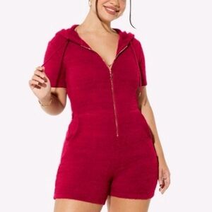 Fabletics Yitty Pet Me Kitty Short Romper Red Sexy Super Soft Sz Large